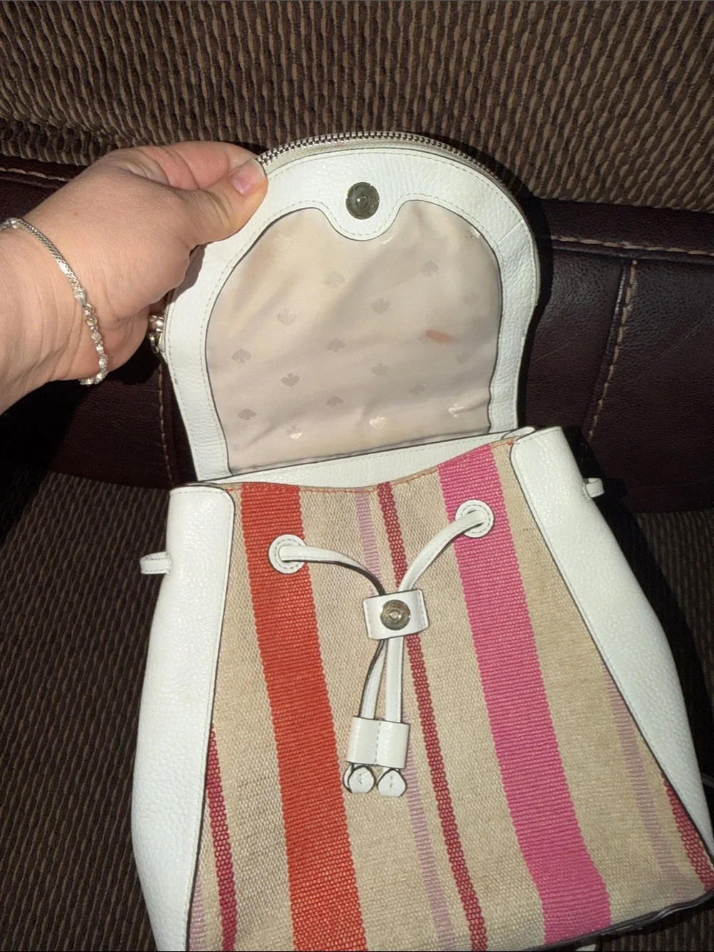 Kate Spade White Pink Leila Striped Backpack